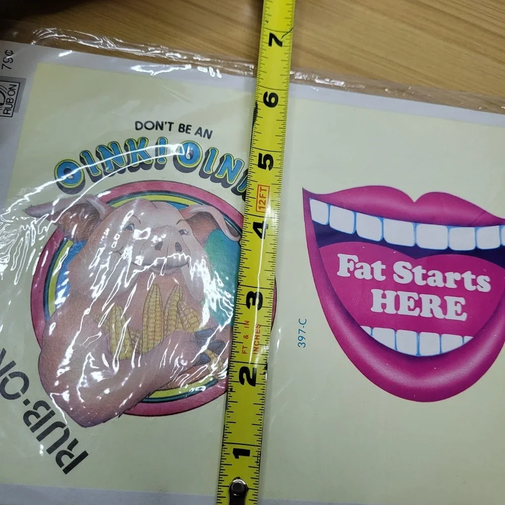 Vintage 1970s Meyercord Rub-On Transfer Decal Set Fat Starts Here Oink Oink 1979